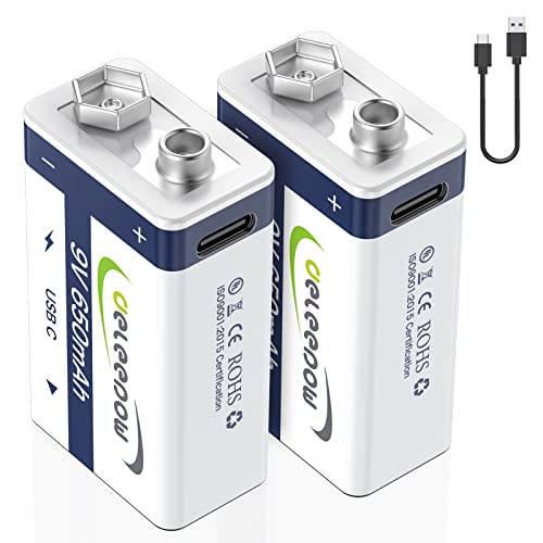 Deleepow Rechargeable 9V Batteries 650mAh USB 9V...