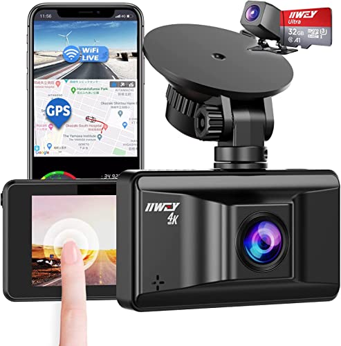 iiwey 4K Dash Cam Front Rear with WiFi GPS,...